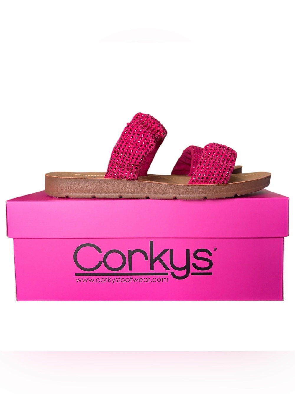 Corkys Hot Pink Beaded Double Strap Slide Sandals
